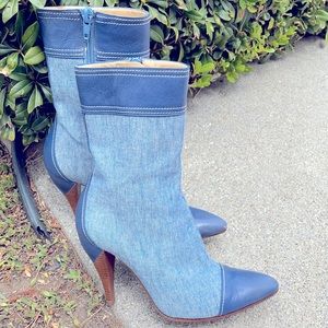 Denim Boots!!! Vintage Charles Jourdan Denim  & Blue leather Boot